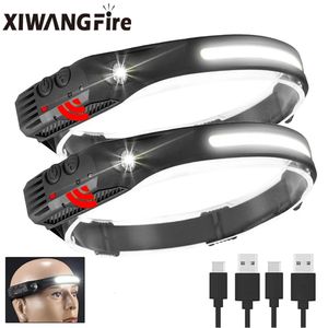 Headlamps Multifunctional sensor headlights COB Outdoor USB charging waterproof 5light mode flashlight 231117