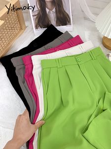 Calças femininas Capris yitimoky colorido colorido calças para mulheres y2k Moda coreana Bolsões soltos bolsos de verão Alta perna larga calça de trabalho 230418