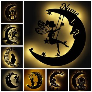 Lamps Shades Personalized Moon Bear Elephant Rabbit Led USB Wall Lamp Night Light for Baby Kids Bedroom Decor Name Date Weight Height Custom 230418