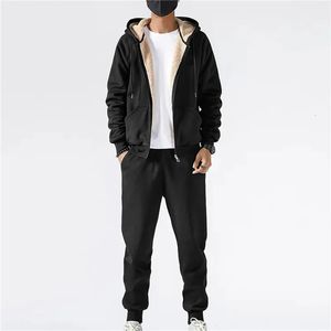 Men's Tracksuits DIHOPE Sets Tracksuit Men Lamb Cashmere Winter Wool Hooded Sweatshirt Thick Warm Sportswear Male Suit Two Piece 231118