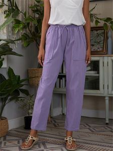Женские брюки Capris Летние хлопковые льняные брюки для женщин Мода Слушается повседневное твердое цвето