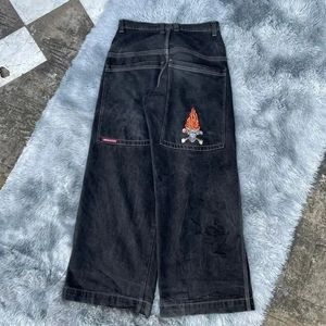 JNCO Jeans Y2K Hommes Hip Hop Dés Graphique Brodé Baggy Jeans Rétro Bleu Pantalon Harajuku Gothique Taille Haute Pantalon Large f3