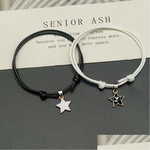 Charm Bracelets 2 Pcs/Set Fashion Couple Bracelets Black White Rope Stars Bracelet For Women And Men Paired Braceletes Gifts Dhgarden Ot5Ki