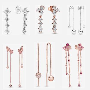Shiny beaded stud earrings for women diamond chain rose gold earring DIY fit Pandora fashion charm pendant Holiday gift
