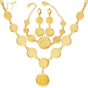 Necklace Earrings Set U7 Dubai Gold Color Jewelry For Women African Ethiopian Antique Coin Bracelet S675