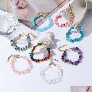 Bracelets de charme Irregar Natural Gem Stone Bracelet Chip Beads Redes Fluorite Amethyst Rose Crystal Quartz Bangles para mulheres Drop Deli DHFXV