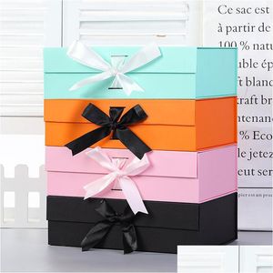 Gift Wrap 27X19X8Cm Large Foldable Hard Box With Ribbon Magnetic Closure Lid Favor Boxes Childrens Shoes Storage Lx4851 Drop Deliver Dhxzw