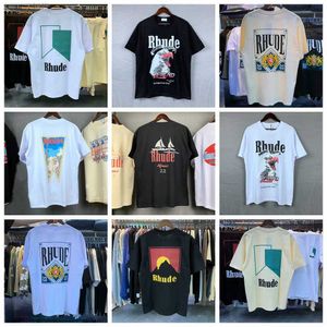 Men's T-Shirts 2023ss Rhude T Shirt Men Women 1 1 Top Version Hip-hop Fashion Pure Cotton Casual Oversized TEES