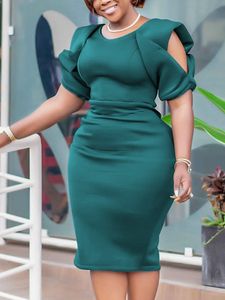 Casual Dresses Women Party Dress Bodycon O Neck Cut Out Sleeves Slim Elegant Event Night Club Sheath Gowns African Large Size Ladies Green 230418