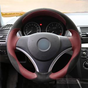 Steering Wheel Covers Customized Suede Alcantar Black Genuine Leather Car Cover Wrap For E90 320i 325i 330i 335i E87 120i 130i 120d