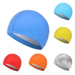 Simning av mössor Simning Cap Men Kvinnor Elastiskt öronskydd Faux Leather Unisex Hög Elasticitet Långt hår Simning Pool Hat Badkamp P230418