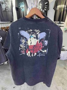 Saint Michael Erkek Kadın Tişörtlü Yıkanmış Sıkıntı Vintage Hip Hop Gündelik Büyük Boy Kısa Kollu Tees