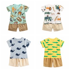 Clothing Sets Sanlutoz Cartoon Boys Clothing Sets Summer Short Sleeve Cotton Baby Tops Baby Shorts 2Pcs Casual 230418