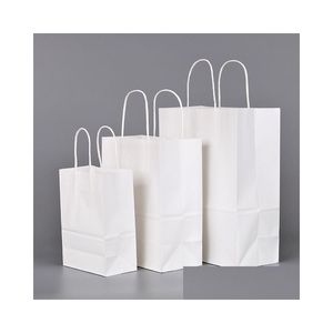 Present Wrap Elegant White Paper Bag Small Size Kraft Party Favor Väskor med handtag Utmärkt kvalitet Drop Delivery Home Garden DH5TP