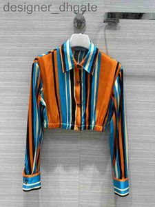 Women's Blouses & Shirts DesignerMilan Runway Shirts 2023 New Spring Summer Lapel Neck Long Sleeve Striped 100% Silk Designer Blouses Brand Same Style Women 0402-5 DLT5