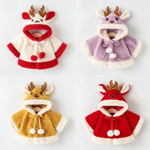 Jackor Söt jul älg Plush Baby Jacket 2023 Autumn Winter Warm Hooded Spädbarn Girls Coat Princess Cloak 0 24 månadskläder 231117