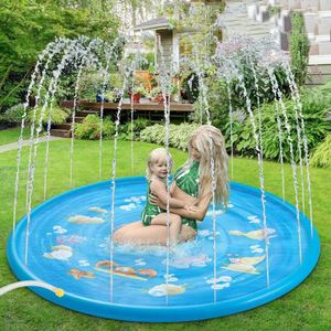 Kum Oyun Su Eğlencesi 100cm Çocuklar Şişme Su Sprey Pad Yuvarlak Su Sıçrama Havuzu Oynatma Yasak Mat Yard Açık Eğlence PVC Yüzme Havuzları 230417