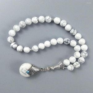 Strand Design Beyaz Howlite 10mm Doğal Taş Tasbih Müslüman Düğün Hediyesi için Kolye ile