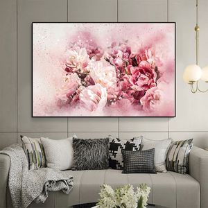 Moderne Streszczenie Aquarel Bloemen olieverfschilderij plakaty en wydruki Roze Pioen Wall Art Foto Voor Woonkamer Decor