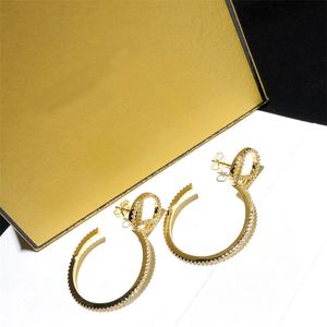 Elegant Luxury Women Earrings Simple and Generous Designer Classical Gold Plated Earring Big Circle Full Diamond Rhinestone Letter Ear Hoop