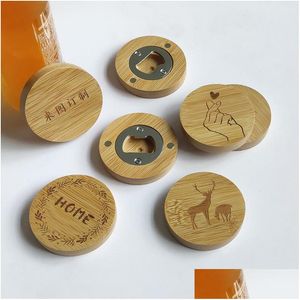 オープナー空白Diy Bamboo Round Shape Bottle Opener Coaster Fridge Magnet Decoration Beer Custom Custom Logo LX4628ドロップデリバリーホームGARDE DHMQK
