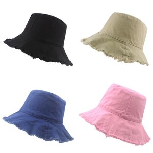 Designer Beach Bucket Hats For Women Rough Edge Package Foldable Cotton Ladies Canvas Fishing Hats Wide Brimmed Sun Visor Summer Cap 11 Solid Colors Wholesale