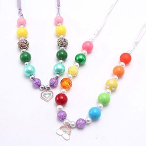 fashion colorful beads baby bubblegum necklace diy rainbow heart pendant necklace for kid children rope chain jewelry