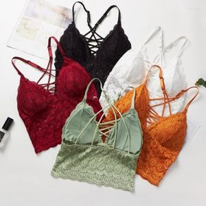 Bustiers korsetter Kvinnor Floral broderad Sexig Bralette beskuren Camis Top Lingerie Push Up Bra Bandeau Lace Tube Tops