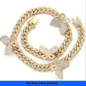 hip hop necklace for mens gold chain iced out cuban chains Butterfly style electroplated diamond inlaid street auction necklace wholesale