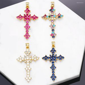 Pendant Necklaces OCESRIO Big Multicolor Crystal Cross For Necklace Copper Gold Plated Crucifix Jewelry Making Supplies Wholesale Pdtb078