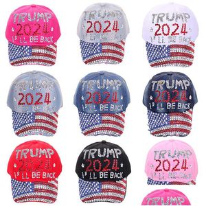 Boll Caps Diamond Striped American Flag Baseball Cap 2024 Trump Denim Sun Hat Peaked Drop Delivery Fashion Accessorie Dhgarden DH14D