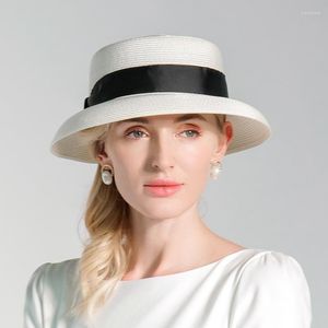 Wide Brim Hats X4166 Lady Summer Sun Beach Hat Modisches Top Britische Elegante Schirmmütze Royal Ascot Fascinators Millinery