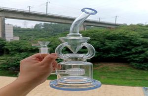 Clear Bent Tube Glass Bong Hookahs 14 Inch Oil Dab Rig with Tire Perc Water Recycler 14mm Smoking Pipes2721360