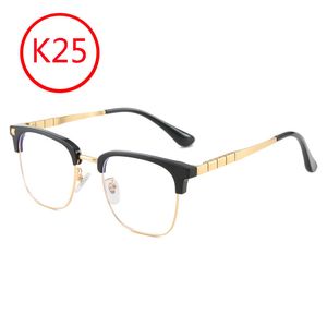 K25 Titaniumlegeringsglasögon, guldpläterade affärsögonbrynen, glasögonramar, ultralätt och elastisk, kan kopplas ihop med en myopia retro cross blommor punkstil