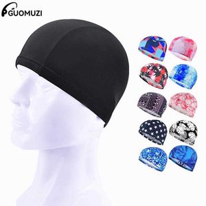 Badekappen 1 stück Hohe Elastische Badekappe Männer Frauen Freie Größe Feste Blumen Gedruckt Lange Haare Sport Schwimmbecken Hut Nylon Turban Zufällig P230418