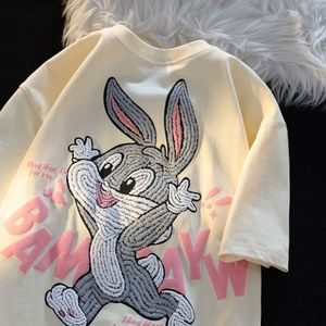 Damen T-Shirt Vintage Run Rabbit Cute Cartoon T Shirt Streetwear Paare Oversized Lose Sommer Baumwolle Tops Harajuku Studenten Kawaii Kleidung 230418