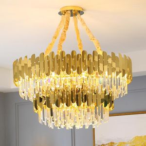 Lustres de lustre moderno lustre de cristal lustre grande lustre para quarto de vestíbulo lâmpada de lâmpada de luxo de aço dourado deco manggic