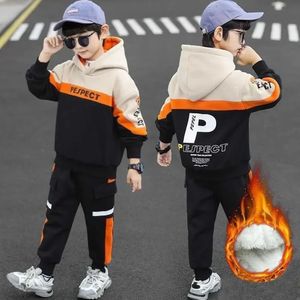 Conjuntos de roupas Meninos Roupas Set Kid Carta Imprimir Hoodies Calças 2 Pcs Tracksuit Adolescentes Traje Grosso 4 a 14 Anos Grandes Crianças Ternos 231117