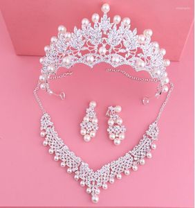 ヘッドピースヘッドドレスクラウンネックレスイヤリング3ピースセット韓国の結婚式のヘアアクセサリー年次ミーティングドレス