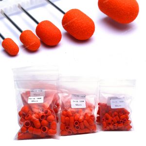 50Ppc Set Orange Nail Sanding Caps With Rubber Nail Drill Bit Electric Nail Clean Burr Rotary Gel Polish Burr Accessories Tools Nail ToolsNail Drill Accessories