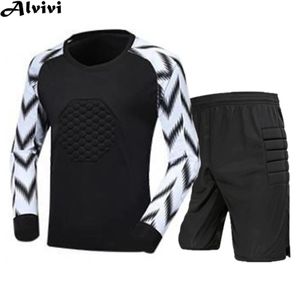 Outdoor T-Shirts Kids Boys Soccer Goalkeeper Outfit Football Basketball Game Training Uniform Long Sleeve Soft Padded Top with Shorts Sportswear 231117