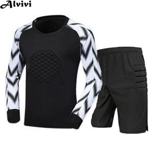 Camisetas ao ar livre Crianças Meninos Futebol Goleiro Outfit Futebol Basquete Jogo Treinamento Uniforme Manga Longa Top Acolchoado Macio com Shorts Sportswear 231117