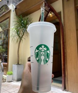 Starbucks Cold Cups Juice Glass Mugs Color Changing Cup With Straw and Lid 24oz710ml Becher Mermaid Goddess Sippy Plastic tumbl7245335