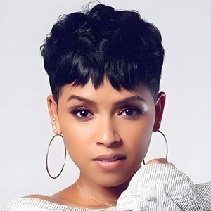 Synthetic Wigs BeiSDWig Short Pixie Cut for Black White Women Natural Wavy Hair Wig with Bangs Haircuts 230417