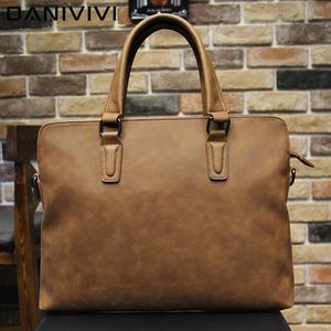 Briefcases Vintage Men's Handbag Leather Breifcase Large Capacity Men Bags For A4 Document Laptop Business Hand Shoulder Bag Male Tote