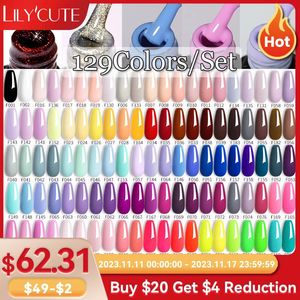 Pós acrílicos líquidos LILYCUTE 60 66 129 PCS Conjunto de esmaltes em gel Conjunto de cores brilhantes Kit Esmaltes Semi Permanente Arte UV DIY Conjuntos de manicure 231113