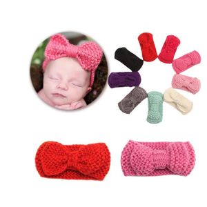 INS Baby Headbands Fashion Girls Wool Crochet Headband Knit Hairband With Big Bow Winter Newborn Infant Ear Warmer Head Head wrap BJ