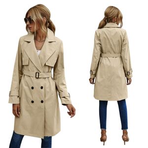 Giacche da donna Moda Donna Casual Cappotto tinta unita Adulti Autunno Elagant Manica lunga Collo con risvolto Trench doppio petto con cintura 230418