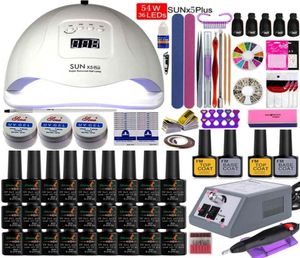 Manikyruppsättning med LED -nagellampa 84W54W Nageluppsättning 2718 Färg UV Gel Polish Kit Tools med borrmaskinfiler5219402