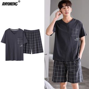 Zestaw pajowu męskiego pajamy dla męskiej piżamy mens cotten sleep noś duży rozmiar 3xl 4xl pijamas para hombre letnie bawełniane spodenki